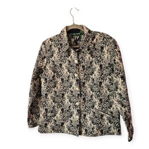 Lemon Grass Studio Blue and Cream Blazer with Floral Pattern Size M